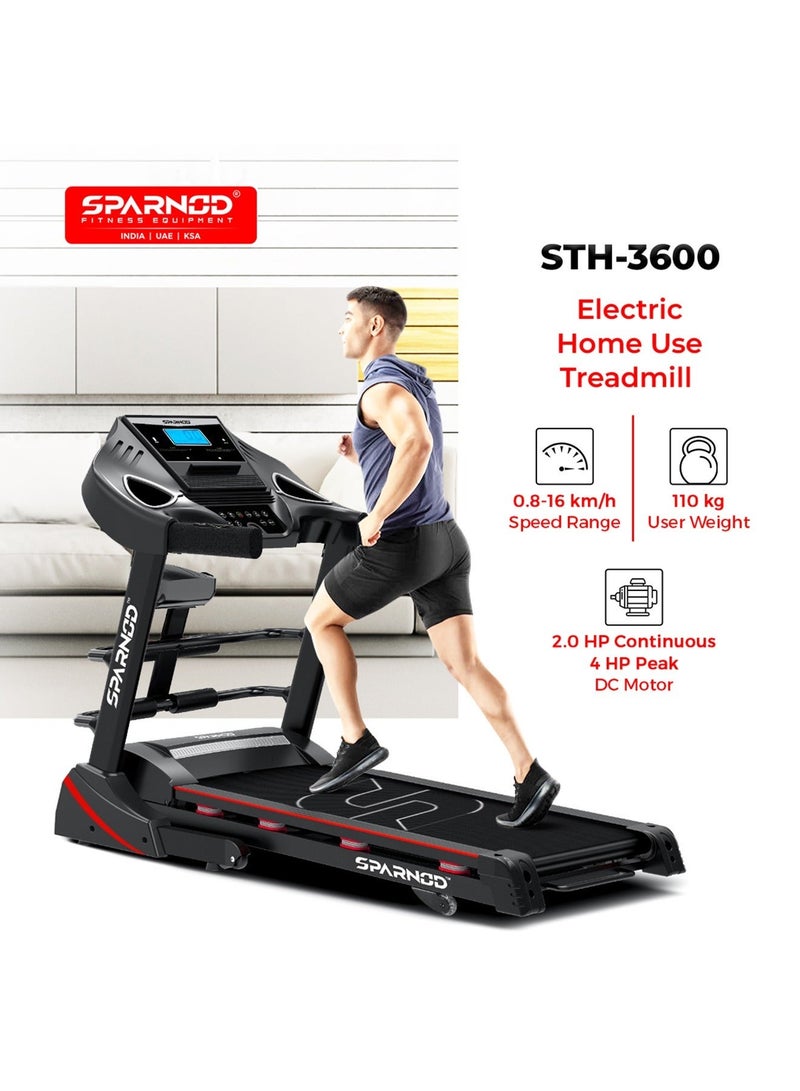 Sparnod Fitness STH-3600: 4 HP Peak DC Motor, 16 Km/H Treadmill, Advanced Console with 12 Pre-set Programs, Comprehensive Massager, Supports 110 Kg User Weight, Hydraulic Foldable, Inbuilt Speakers - Image 2